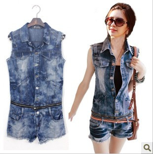 Free Shipping Denim jumpsuit shorts twinset 378813 high quality wholesale
