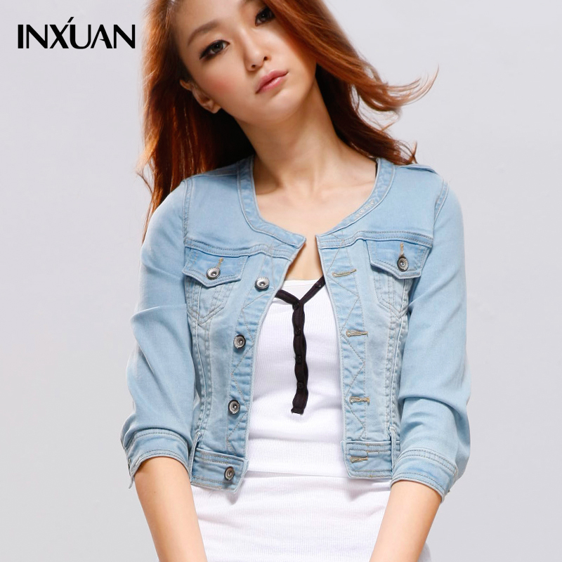 free shipping  Denim outerwear female short design half sleeve top short jacket