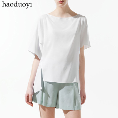 Free Shipping Design studio asymmetrical before and after the white chiffon shirt 6 full