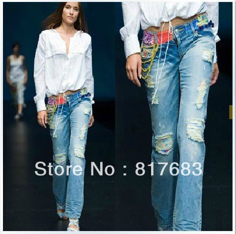 Free Shipping!! desigual hit the nation a sense of color washed jeans straight jeans wear white hole