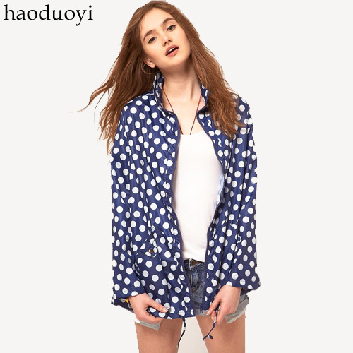 Free Shipping Detachable cap polka dot blue windproof clothing zipper outerwear chapultepec overcoat parka 6 full