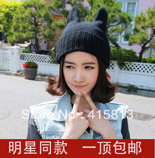 Free shipping devil horn cat ears cap knitted hat autumn and winter
