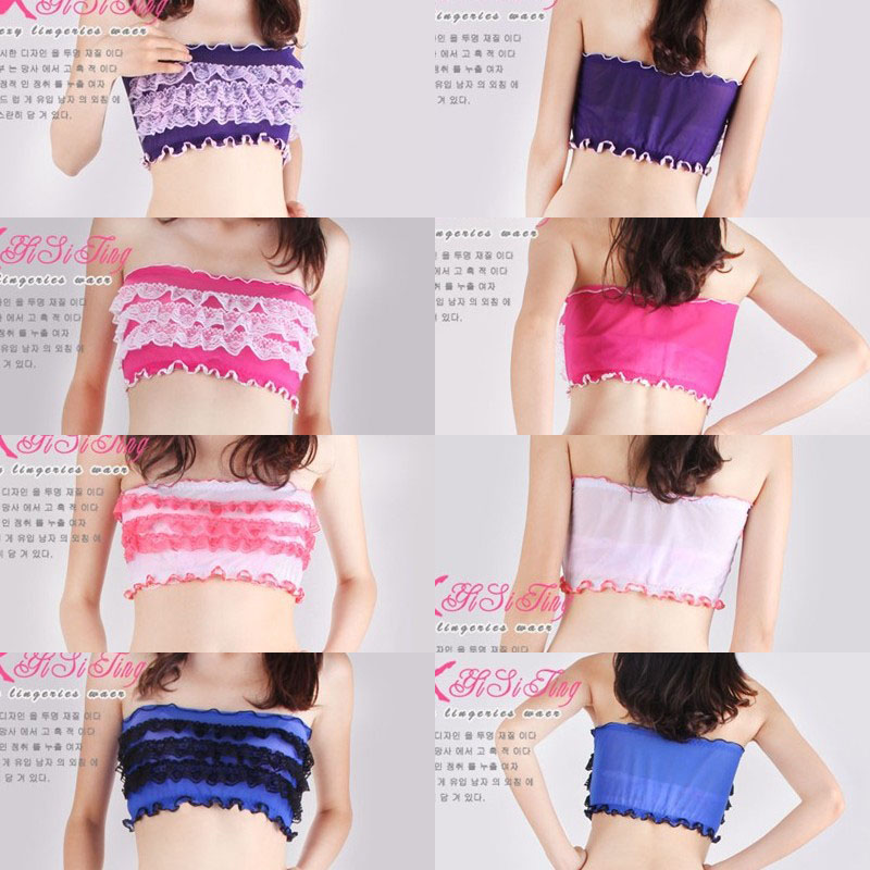free shipping DHL/EMS 10pce Lace ruffle sexy tube top gauze transparent corset tube top temptation