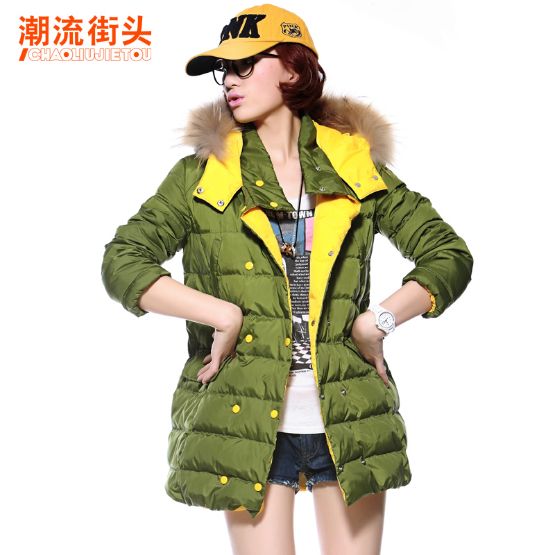 free shipping DHL EMS female women's winter clothing 2012 winter medium-long candy color raccoon fur with a hood sweet down coat