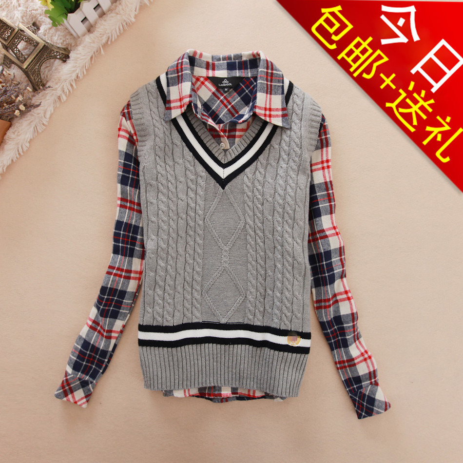 Free shipping Discount 2012 preppy style solid color V-neck slim female sweater waistcoat sweater vest outerwear