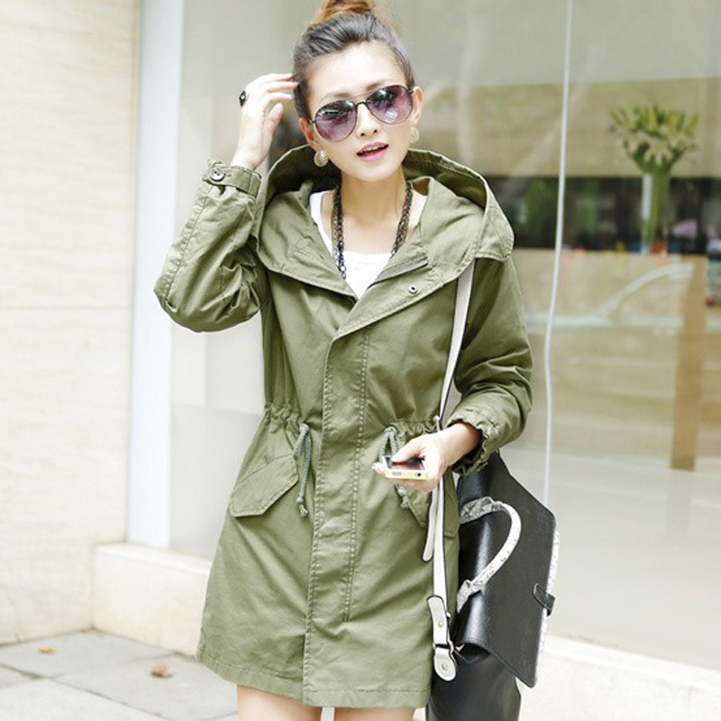 Free shipping Dk 2013 spring new arrival casual all-match medium-long with a hood trench outerwear female