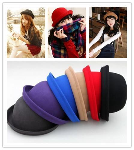 Free shipping Dome small fedoras pure wool hat woolen vintage small round male women's summer mix colors 6pcs/lot