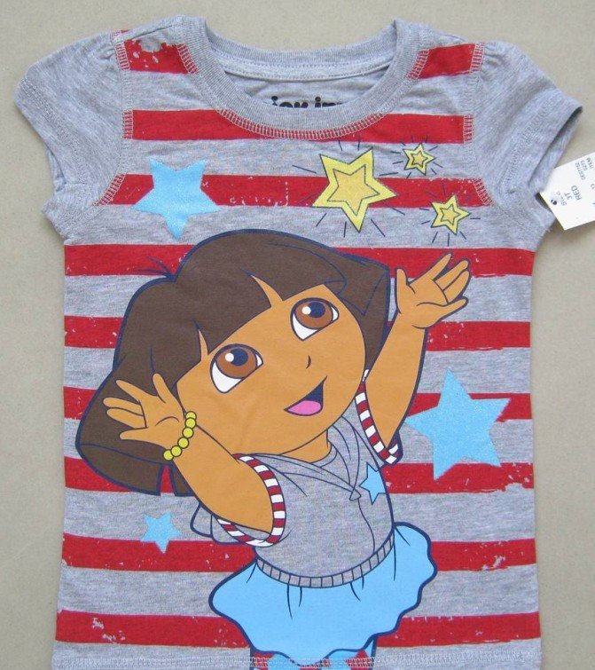 Free shipping/Dora /Baby T-shirt//baby clothing /60%cotton/ 60pcs a lot/ 7sizes:12M-18M-24M-2T-3T-4T-5T