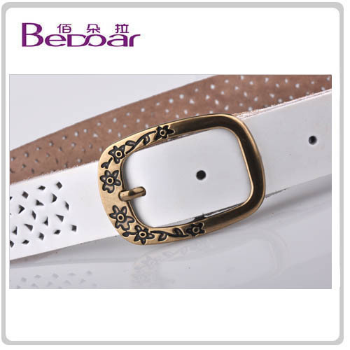 Free Shipping Dora cowhide carved buckle cutout women's genuine leather belt cowhide strap white