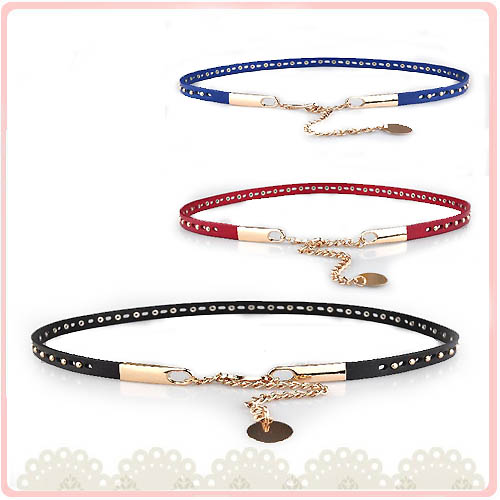 Free Shipping Dora fashion first layer of cowhide belly chain genuine leather cutout rivet thin belt one-piece dress strap