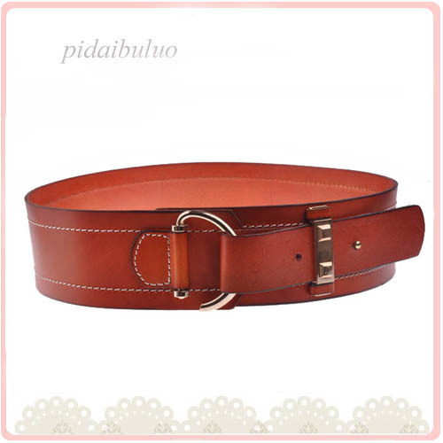 Free Shipping Dora fashion first layer of cowhide wide belt hem-stitch genuine leather brief hook women's strap