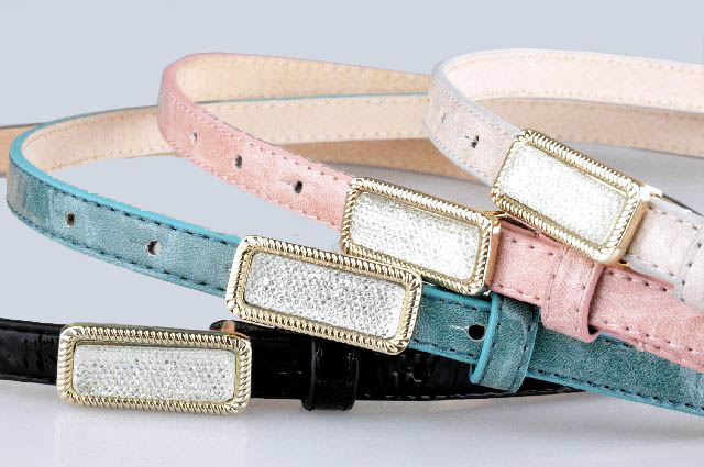 Free Shipping Dora fashion rectangular buckle full rhinestone women's belt white collar all-match japanned leather strap