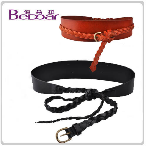 Free Shipping Dora star style 2 ring double-circle genuine leather cummerbund women's wide belt black cowhide cummerbund