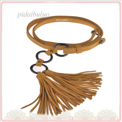 Free Shipping Dora suede cowhide tassel trinuclear downfield women's belly chain one-piece dress genuine leather belt female