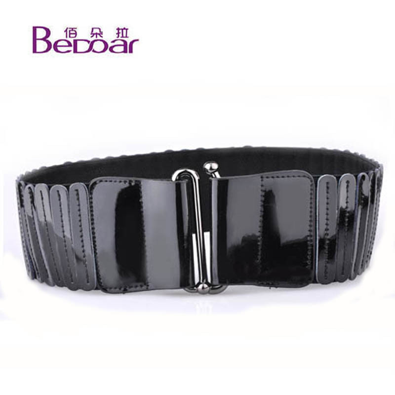 Free Shipping Dora the first layer of cowhide japanned leather elastic women's strap elastic waist genuine leather wide belt