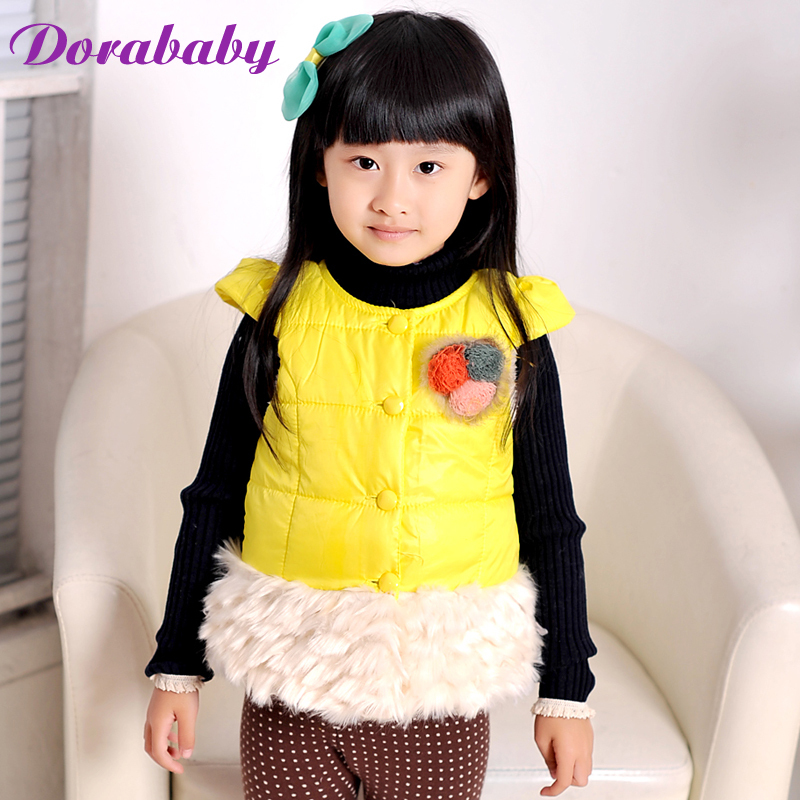 Free Shipping Dorababy winter child wadded jacket short-sleeve vest winter female child cotton-padded jacket plus velvet da193