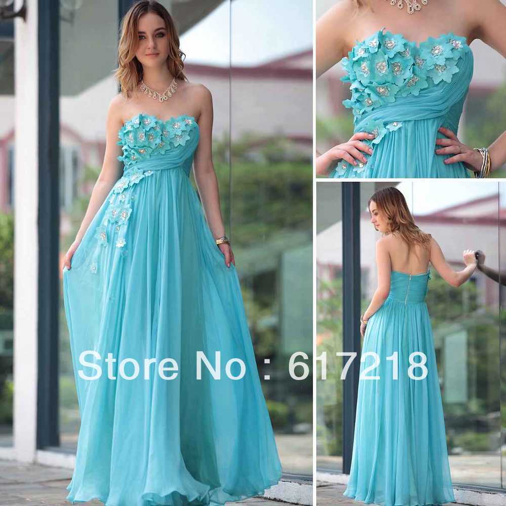 Free Shipping DORISQUEEN A-Line Chiffon Blue Graduation Dresses Strapless with Crystals/Prom Dress