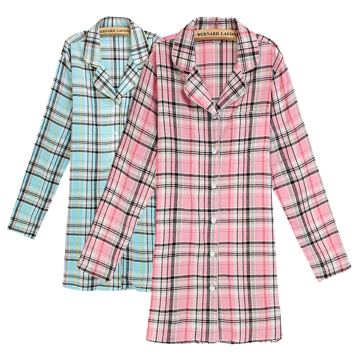 Free Shipping Dot plaid 100% lovers lounge long-sleeve cotton nightgown robe plus size plus size maternity sleepwear