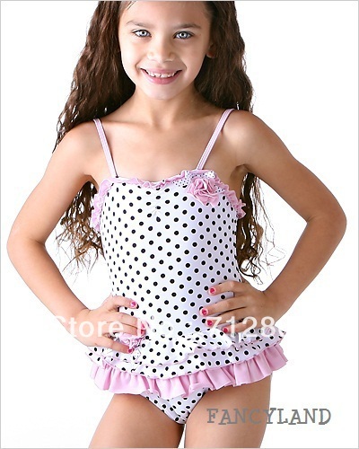 Free Shipping dotted girl swim suit/Girls' Swimwear/girls swimsuits one pieces size 2T-6X