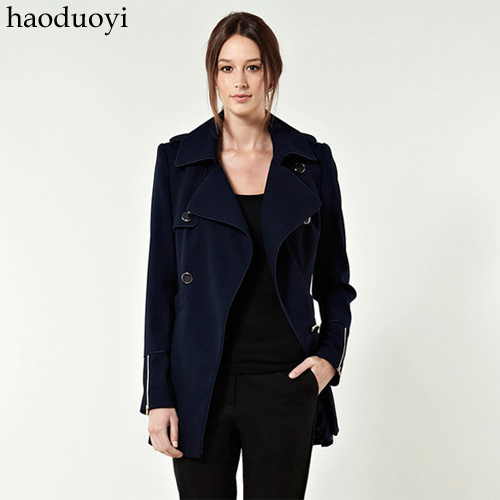 Free Shipping, Double breasted epaulette cuff zipper decoration medium-long slim wool coat 6 full