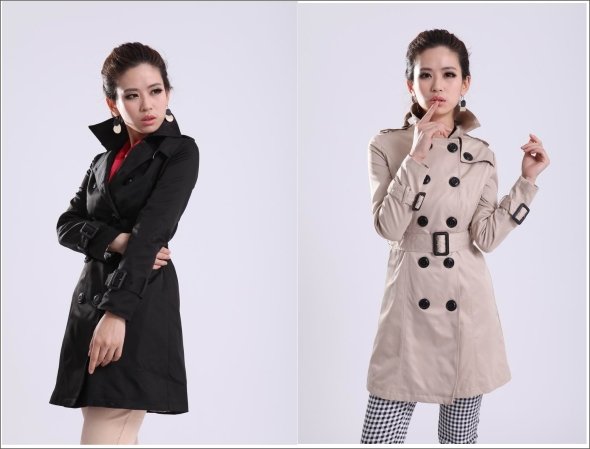 Free shipping double breasted trench coat with belt, Khaki/Black/Beige windbreaker trench women clothing 2012, size S M, L, XL