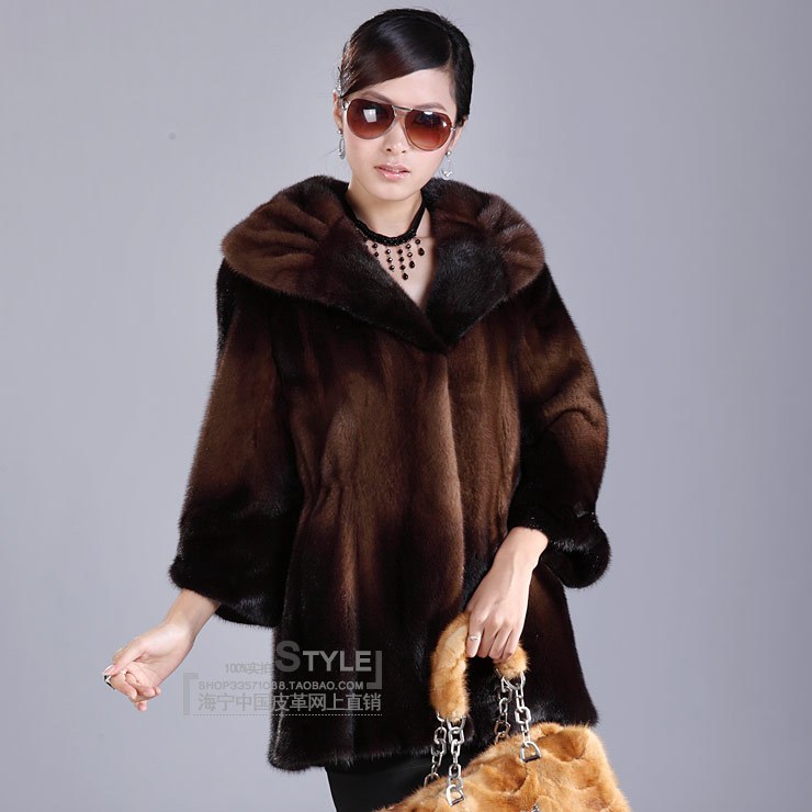 free shipping Double european version of the wrist-length sleeve mink outerwear coffee women's quality fur overcoat