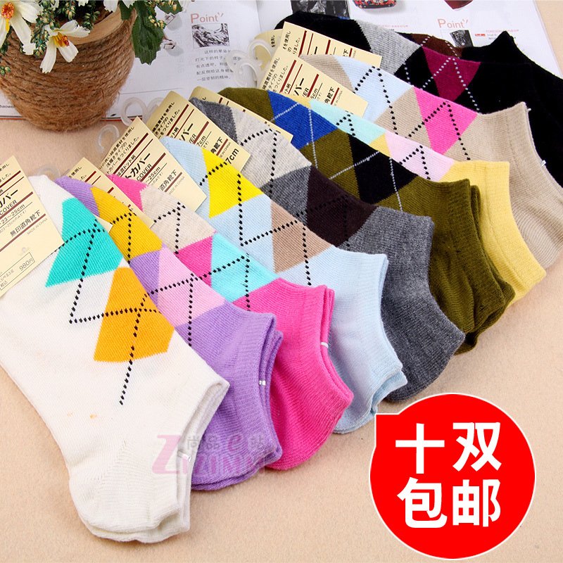 Free shipping! Double high quality summer plaid 100% cotton female socks women's Men 100% cotton sock slippers sock