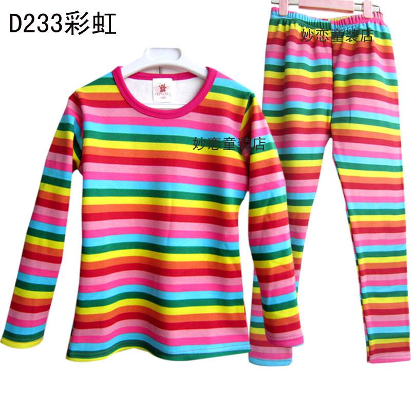 free shipping Double large child sleepwear lounge female child winter thick thermal underwear