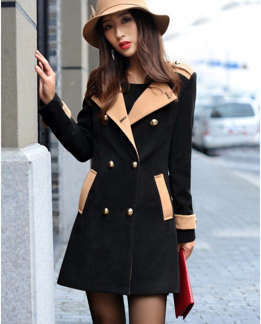 Free Shipping Double Row Buckle Women Wool Overcoat  054