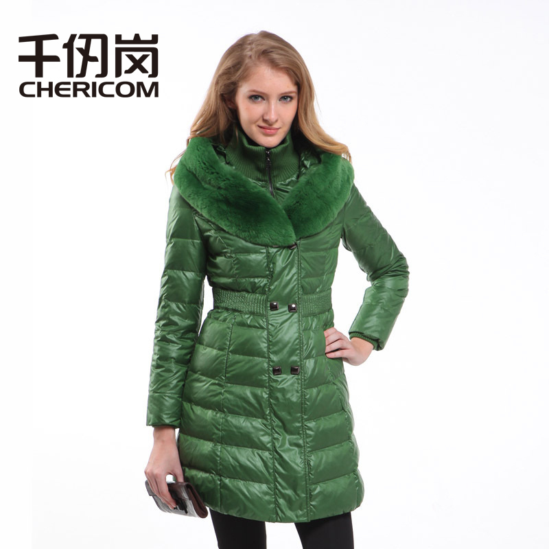 free shipping Down coat female rabbit fur brimmer double breasted coat medium-long down female c-726