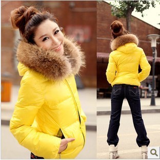 Free Shipping Down coat female short design  autumn new arrival candy color slim thickening luxury large fur collar