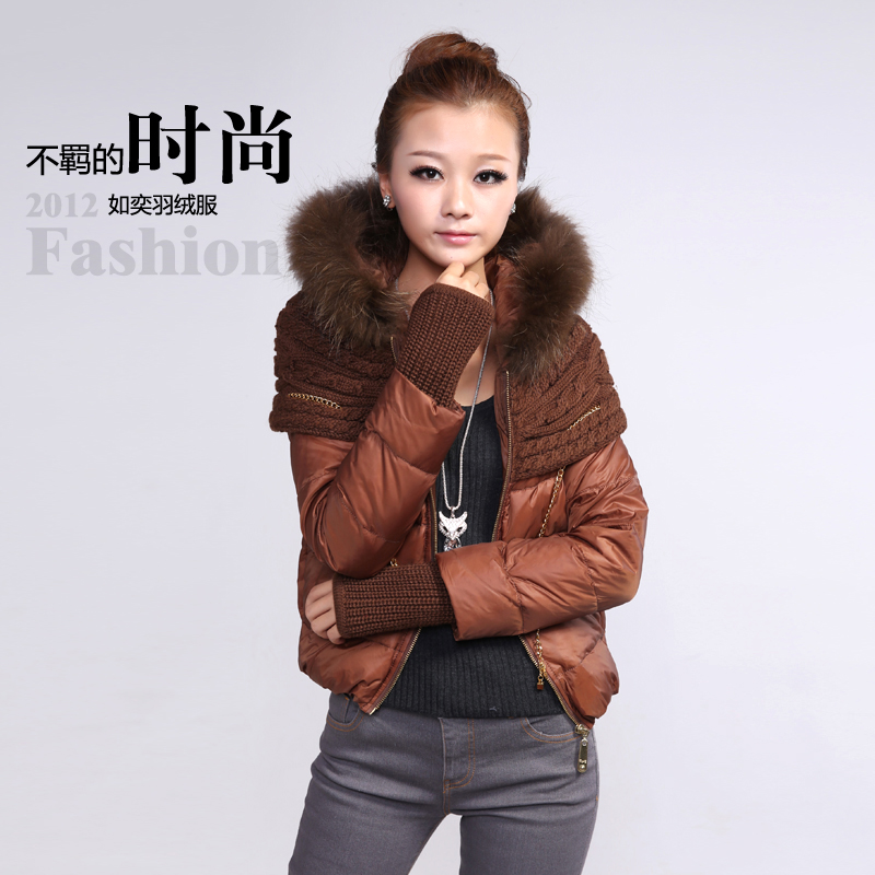 free shipping Down coat female short design down coat female 2012 casual raccoon fur