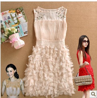 Free Shipping DR-075 Famous Brand Chiffon Formal Dress For Women Fashion Vest Casual Dresses S/M/L Black/Red/Beige/White