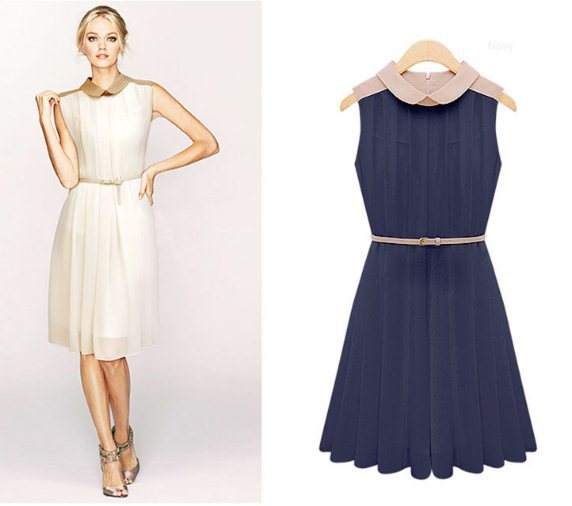 Free Shipping Dress  chiffon skirt wholesale 2013 Summer new Ladies lapel pleated waist belt dress 2 Color