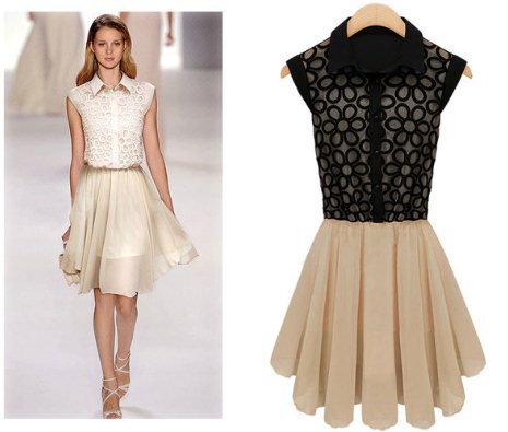 Free Shipping Dress lace chiffon skirt wholesale 2013 Summer new women dress lapel sleeveless Cut flowers Paneled Dress 2 Color
