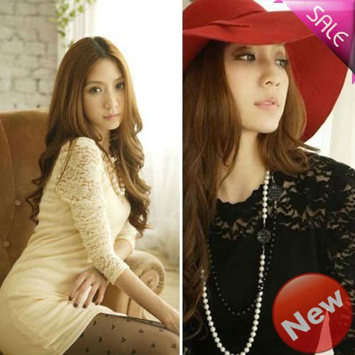 Free Shipping dresses new fashion 2012 New Arrival Long Sleeve Gauze skirt Classic White With Black Lace9
