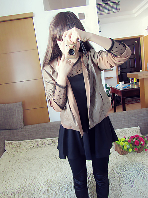 free shipping dresses new fashion 2013 spring casual with a hood patchwork leather short leather clothing