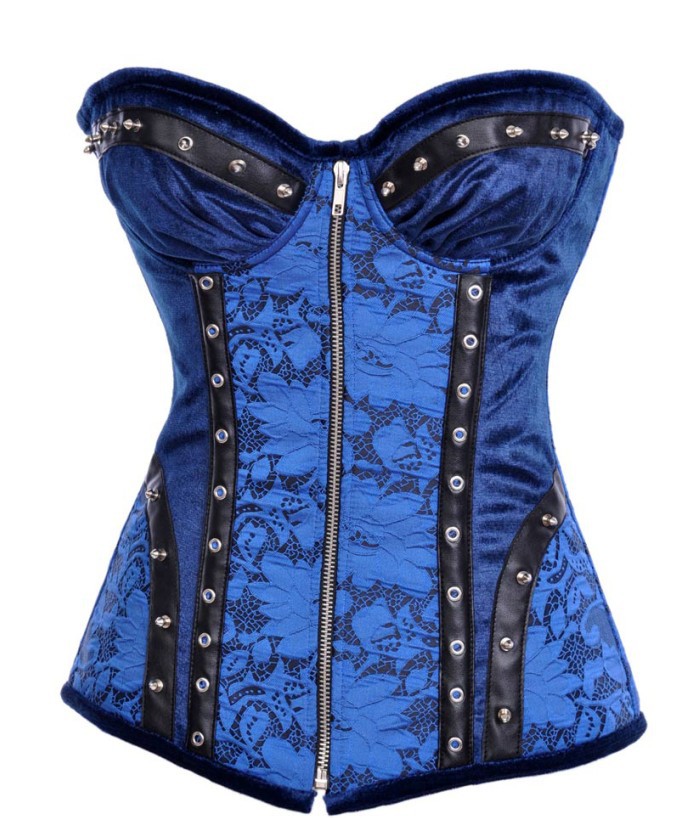 Free shipping Drop ship High quality blue corset busiter lace up spiral steel boned heavily lacing S-2XL