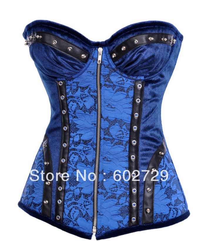 Free shipping Drop ship High quality blue corset busiter lace up spiral steel boned heavily lacing S-2XL