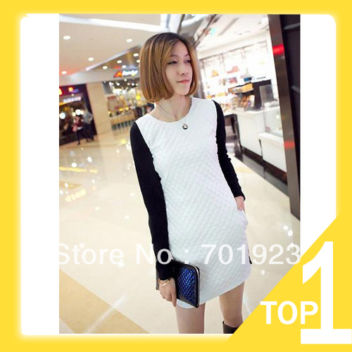 Free shipping/Drop shipping 2013 Cotton Patchwork Faux Leather Dress Y6213