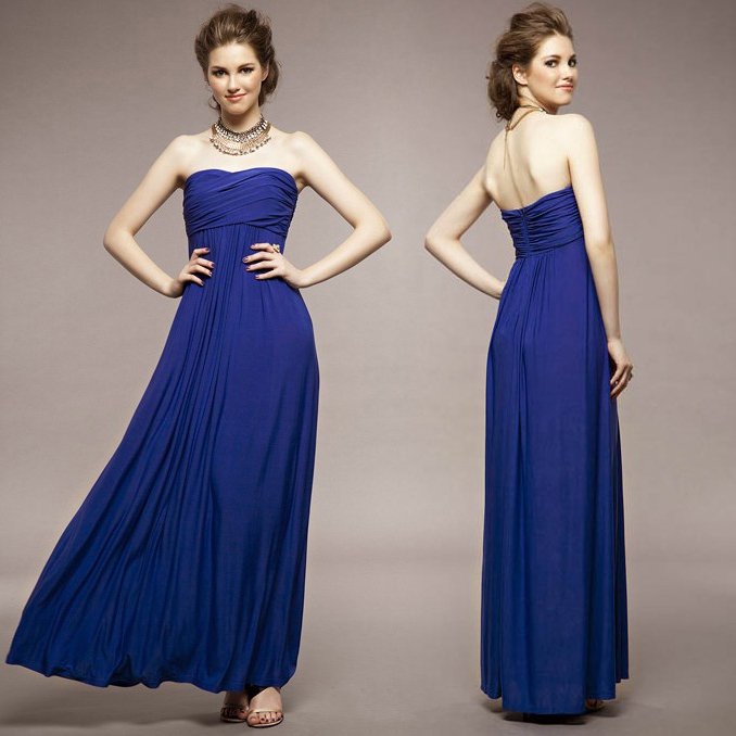 Free shipping  Drop Shipping  Backless  Wiping bosom Low-key Luxury Long Evening dress Blue RG1209025