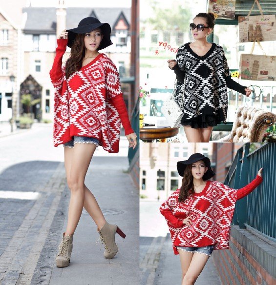 Free shipping  Drop Shipping  Restore  Diamond Loose Bat sleeve  Women's  sweater Coat Plus size RG1209010