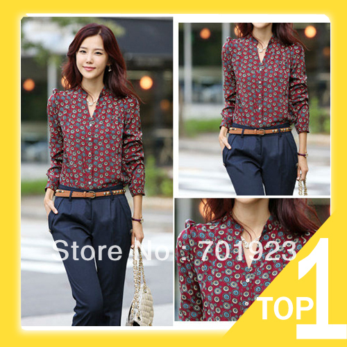 FREE SHIPPING/DROP SHIPPING RETRO TOTEM PRINTED SEXY V-NECK SHIRT BLOUSE Y6242