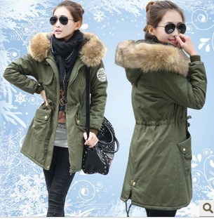 Free Shipping Dropshipping  New Winter Women's Fleece Parka Warm Coat Hoodie Overcoat Long Jacket Army Green