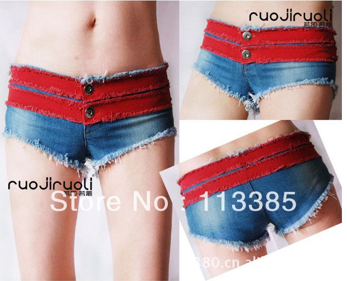 Free shipping /DS dance cotton Low waist sexy shorts spell color / nightclub dance/ super sexy Hipster jeans / trousers / pants