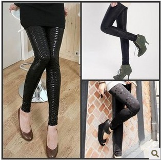 Free shipping Dull 816 thickening leopard print faux leather legging