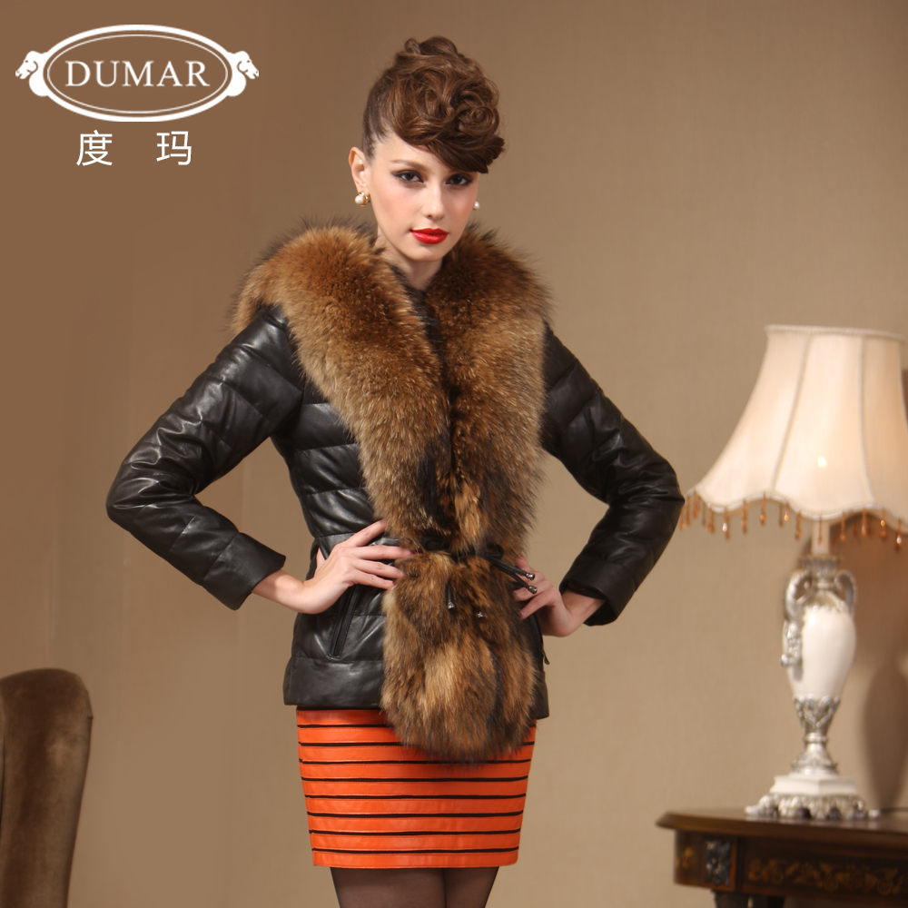 free shipping Dumar luxury raccoon fur female winter regular style fur leather coat py0683