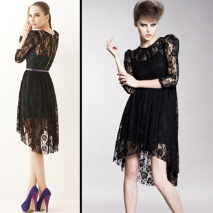 Free Shipping, E 0159 fashion sexy lace twinset irregular skirt half sleeve one-piece dress 23