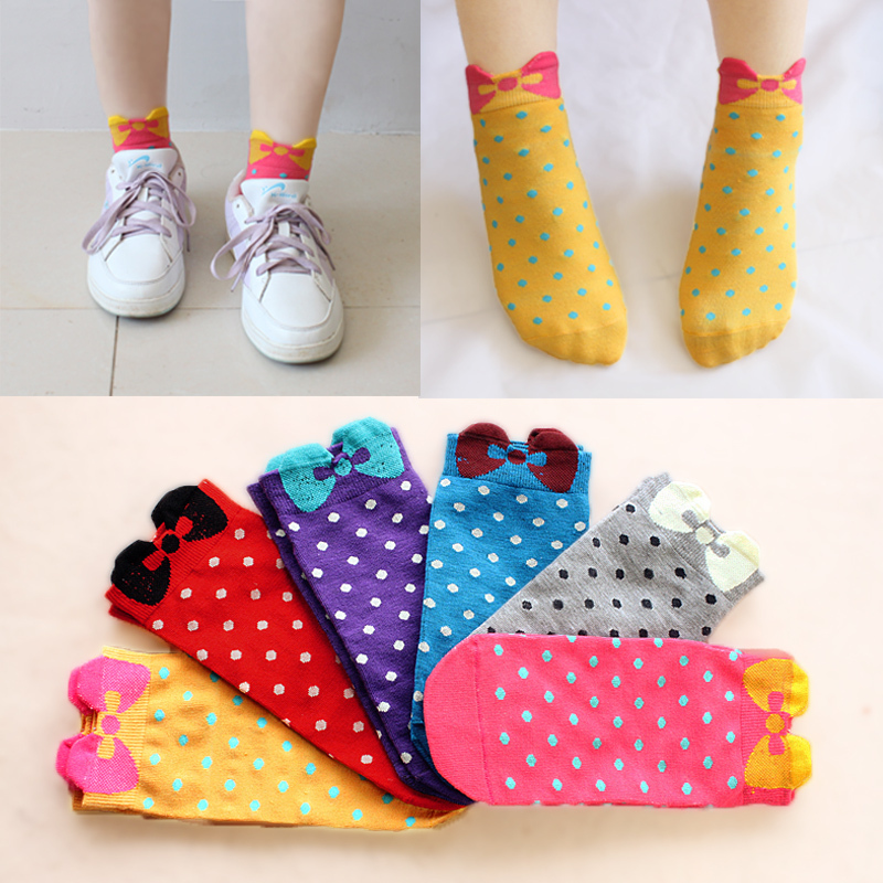 Free shipping E8086 socks cute sock cotton bow polka dot socks slippers