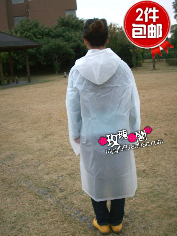 free shipping  Eco-friendly eva general hooded transparent  white 2 bag  raincoat